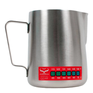 Θερμόμετρο Attento -Espresso Gear mjölkkanna από ανοξείδωτο ατσάλι με ενσωματωμένο δείκτη θερμοκρασίας για εσπρέσο.