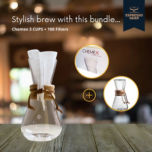 Chemex 3 φλιτζάνια + 100 Φίλτρα ESPRESSO GEAR